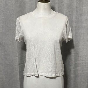 J Crew Linen Tee-Sz xs-White-EUC-Boxy Semi Cropped Fit-Crew Neck-Cap Sleeves